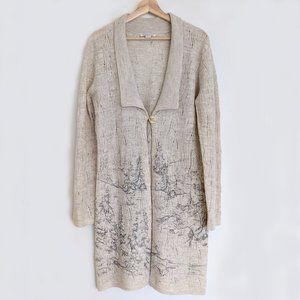 100% Wool Cream Alpine Mountain Print Duster Cardigan